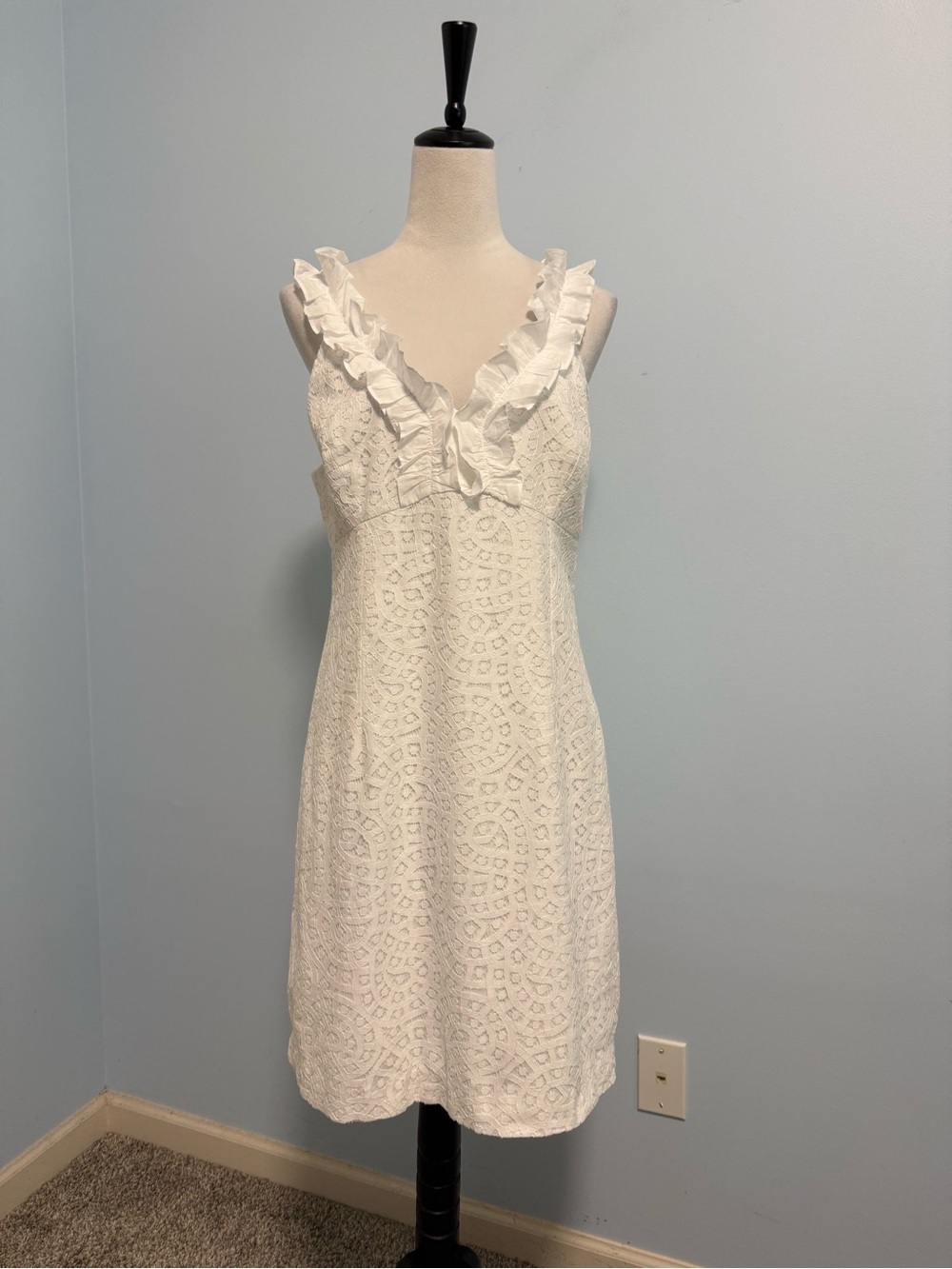 LILLY PULITZER Phoebe Ruffle Neckline Dress Size 12 Paisley Lace White